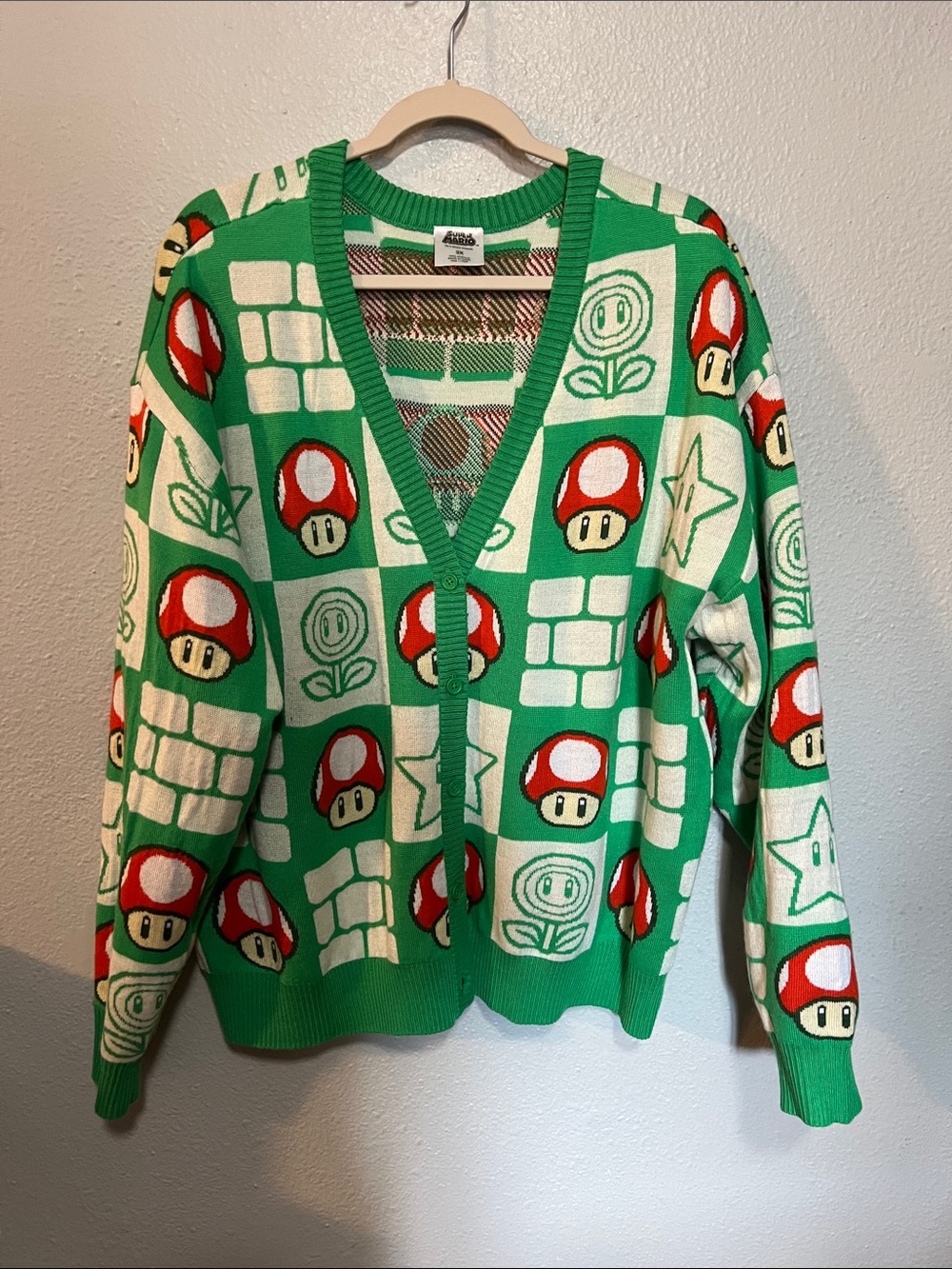 Retro Game Green Mushroom Cardigan Sweater 3x